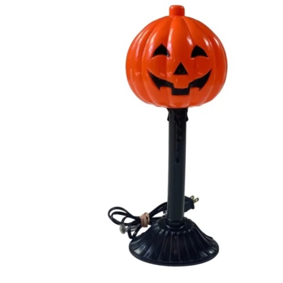 Vintage Halloween Pumpkin Blow Mold Plastic Candle Stick Light Works Electric - Picture 1 of 6